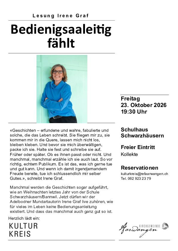 Lesung mit der Adelbodner Mundart-Autorin Irène Graf «Bedienigsaaleitig fählt»